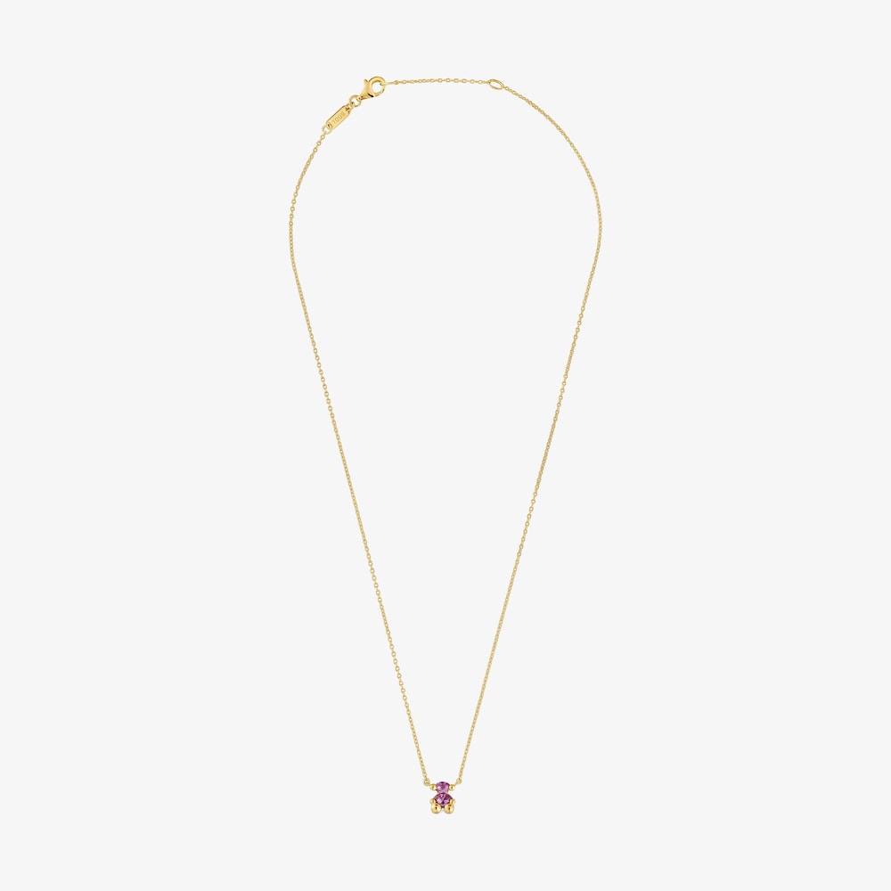 Collaret curt motiu &oacute;s amb bany d'or 18 kt sobre plata i safir lila creat al laboratori Color Bear LGG