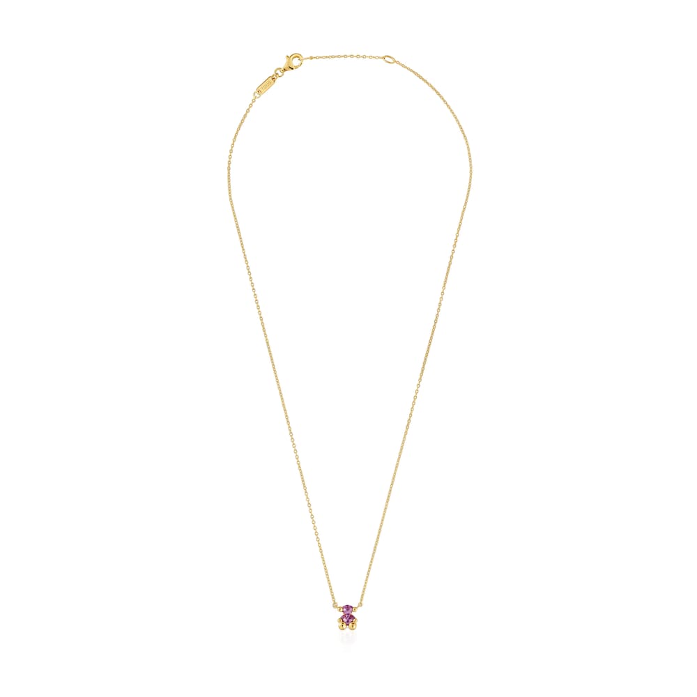 Collar corto motivo oso con baño de oro 18 kt sobre plata y zafiro lila creado en laboratorio Color Bear LGG Collar corto motivo oso con baño de oro 18 kt sobre plata y zafiro lila creado en laboratorio Color Bear LGG