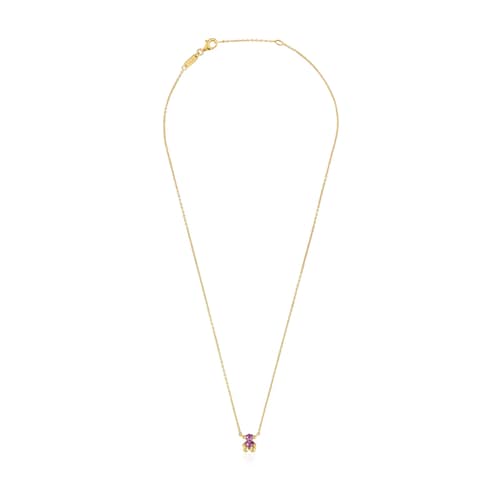 Collar corto motivo oso con baño de oro 18 kt sobre plata y zafiro lila creado en laboratorio Color Bear LGG