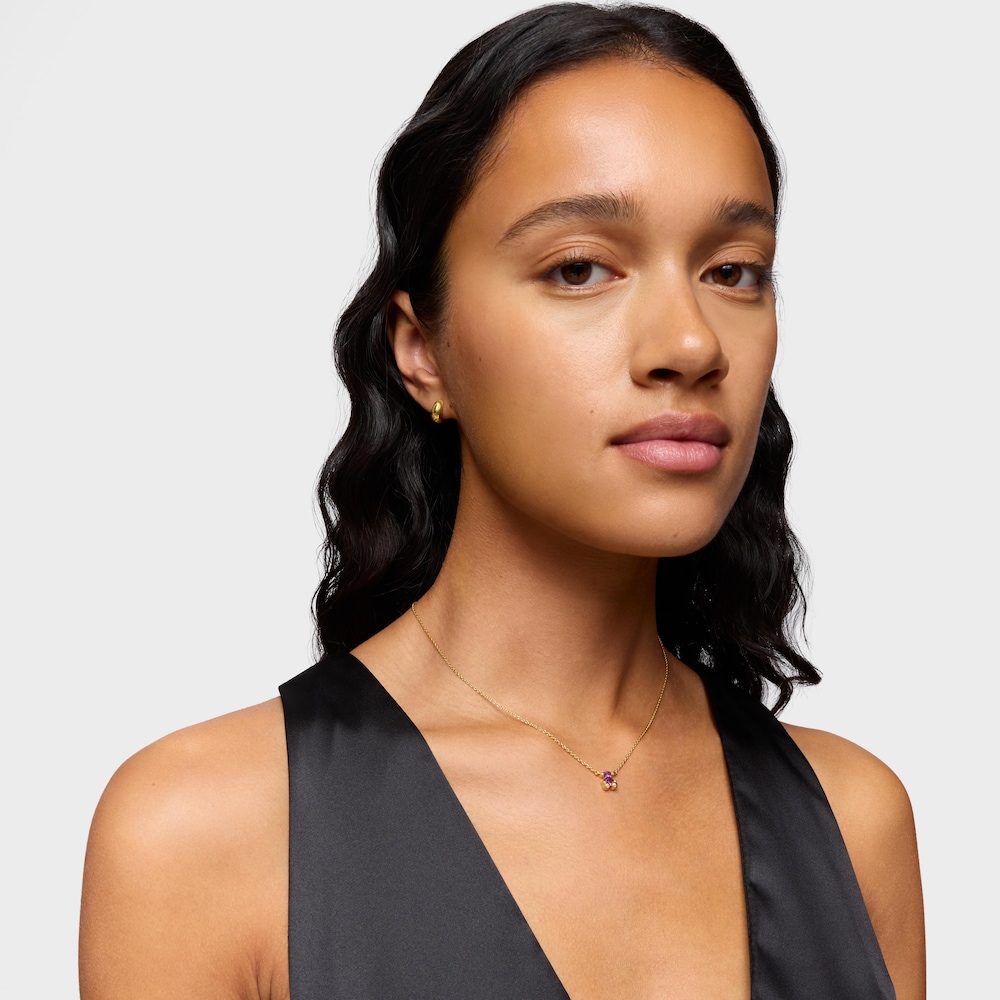 Collaret curt motiu &oacute;s amb bany d'or 18 kt sobre plata i safir lila creat al laboratori Color Bear LGG