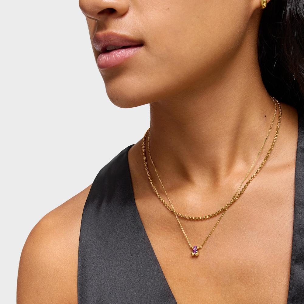 Collaret curt motiu &oacute;s amb bany d'or 18 kt sobre plata i safir lila creat al laboratori Color Bear LGG