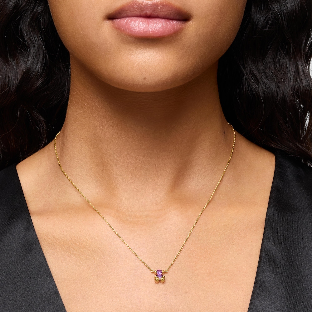 Collaret curt motiu &oacute;s amb bany d'or 18 kt sobre plata i safir lila creat al laboratori Color Bear LGG