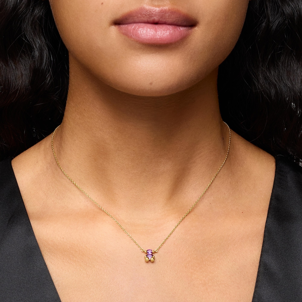 Collaret curt motiu &oacute;s amb bany d'or 18 kt sobre plata i safir lila creat al laboratori Color Bear LGG