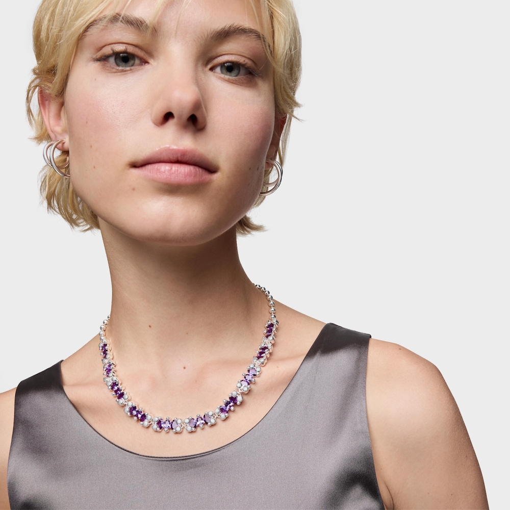 Collar corto motivos oso de plata y zafiros lila creados en laboratorio Color Bear LGG