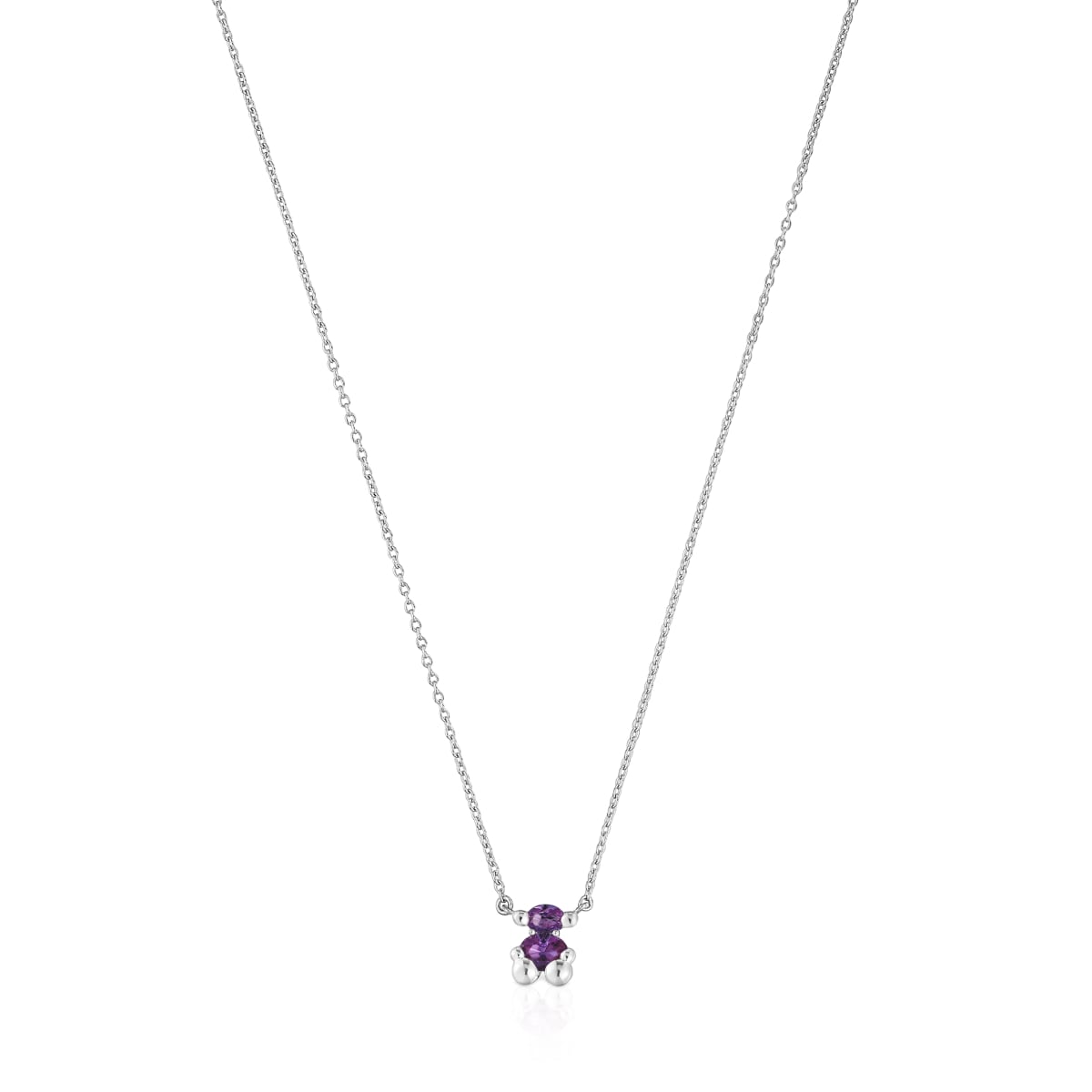 Short silver bear motif chain Necklace with lilac lab-grown sapphires Color Bear LGG