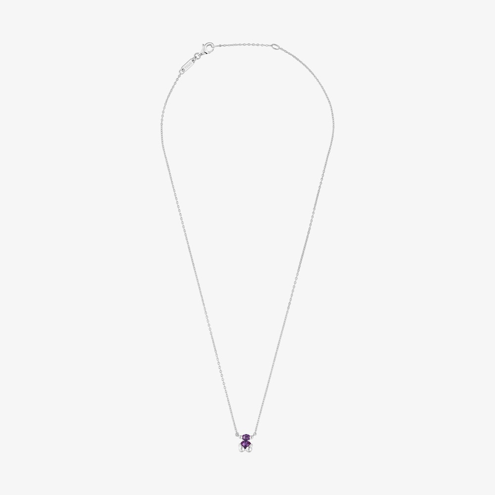 Collier motif ourson en argent et saphir lilas cr&eacute;&eacute; en laboratoire court Color Bear LGG