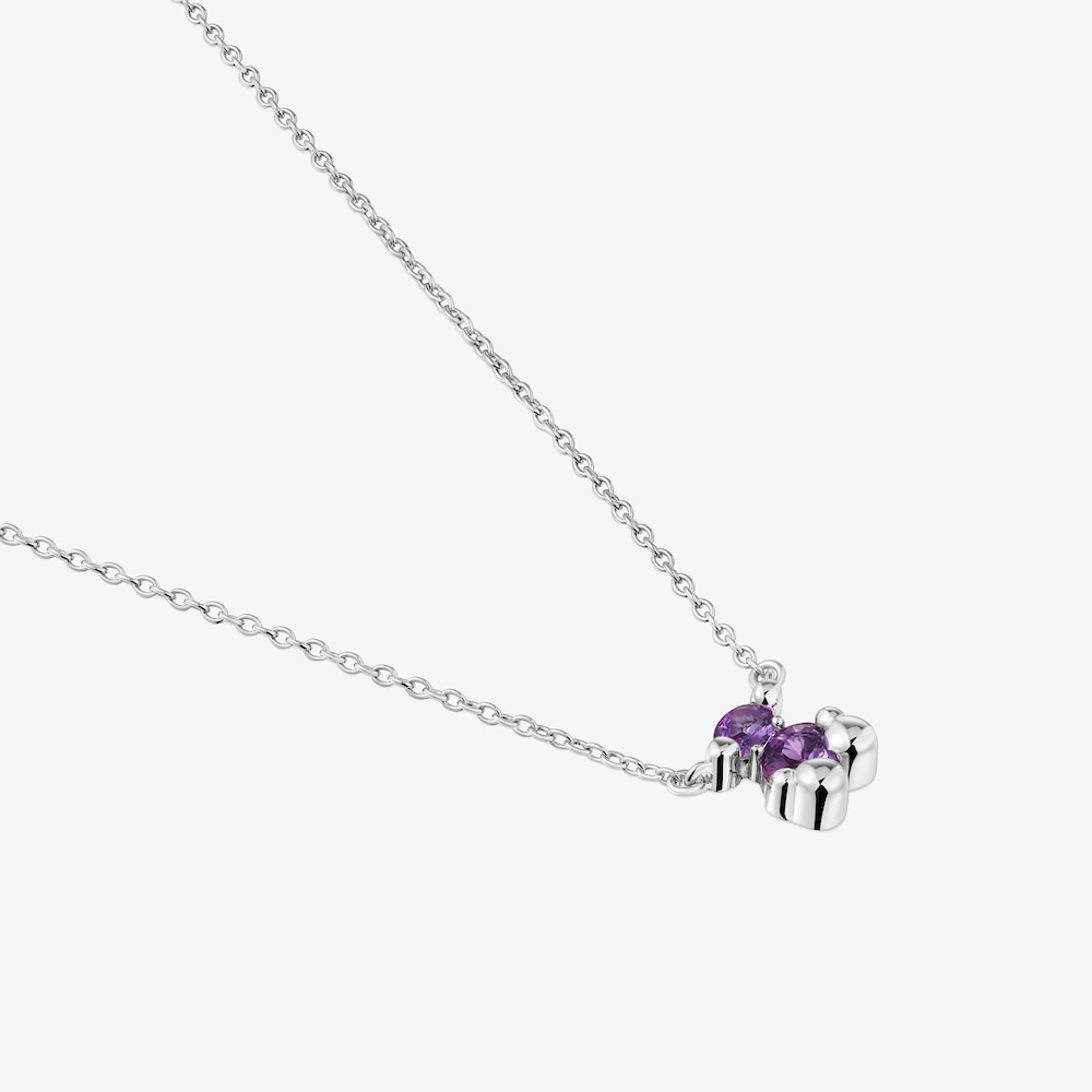 Collier motif ourson en argent et saphir lilas cr&eacute;&eacute; en laboratoire court Color Bear LGG
