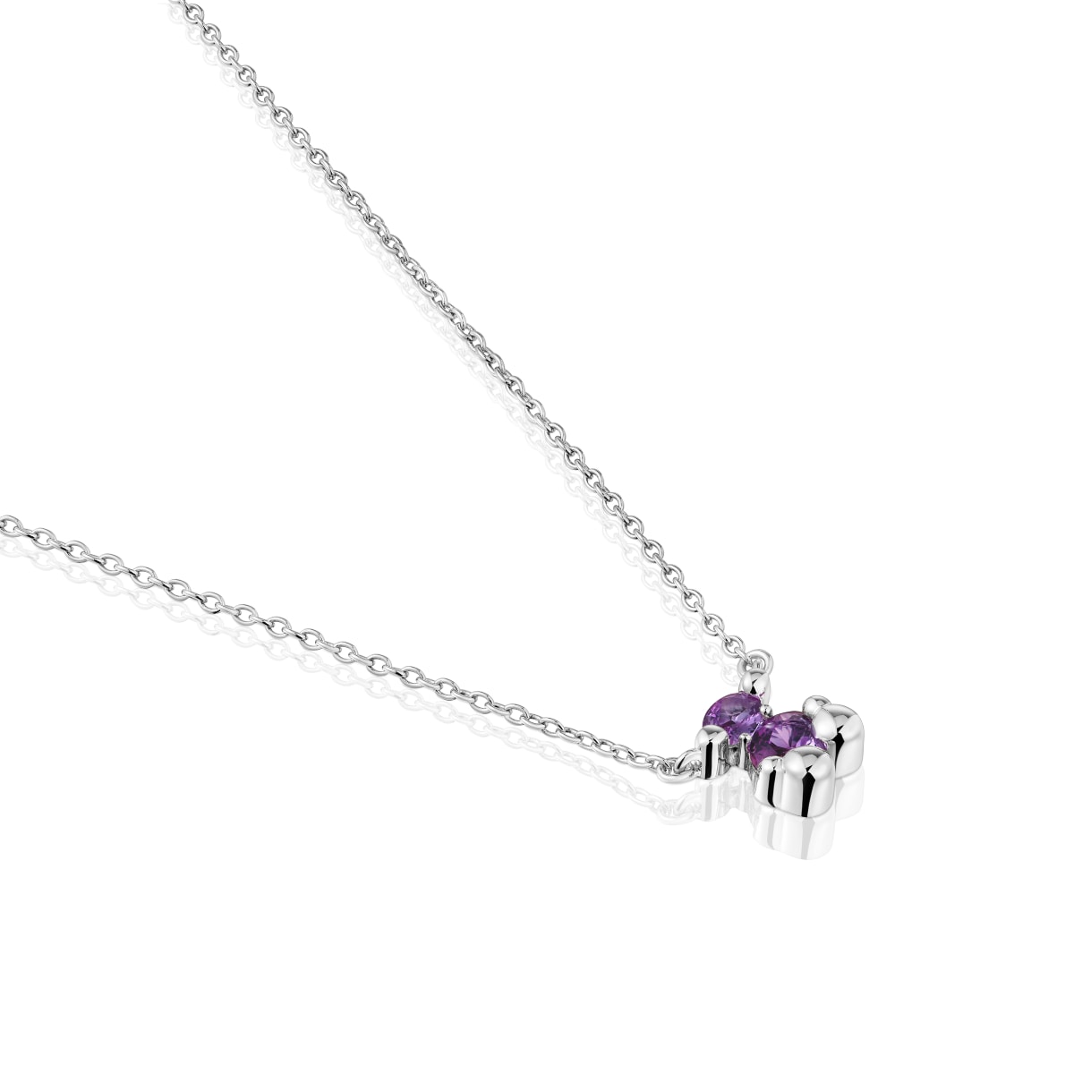 Short silver bear motif chain Necklace with lilac lab-grown sapphires Color Bear LGG