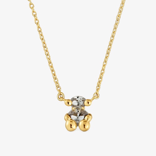 Collar corto motivo oso con ba&ntilde;o de oro 18 kt sobre plata y espinela verde creada en laboratorio Color Bear LGG