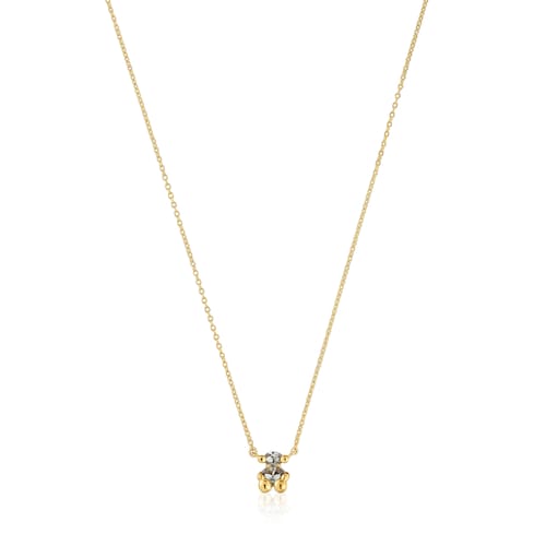 Short 18kt gold plating over silver bear motif Necklace with lab-grown green spinel Color Bear LGG