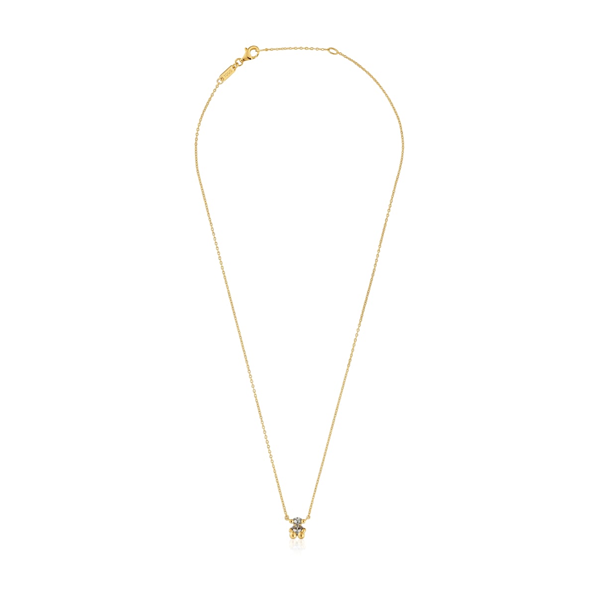 Short 18kt gold plating over silver bear motif Necklace with lab-grown green spinel Color Bear LGG