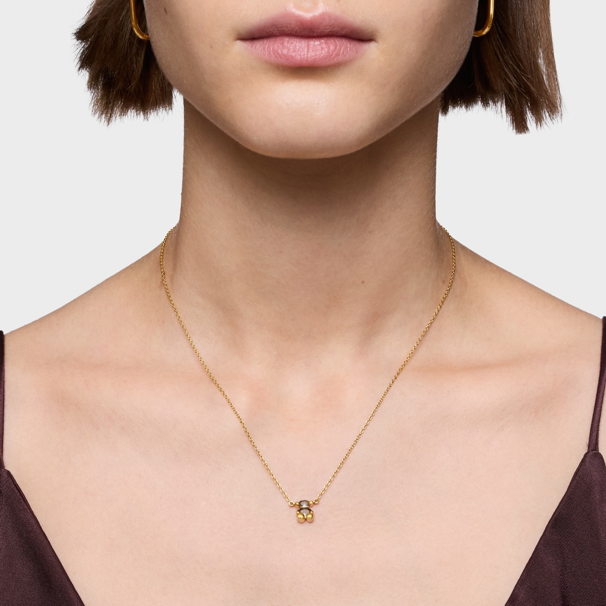 Short 18kt gold plating over silver bear motif Necklace with lab-grown green spinel Color Bear LGG