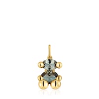 Colgante pequeño motivo oso con baño de oro 18 kt sobre plata y espinela verde creada en laboratorio Color Bear LGG