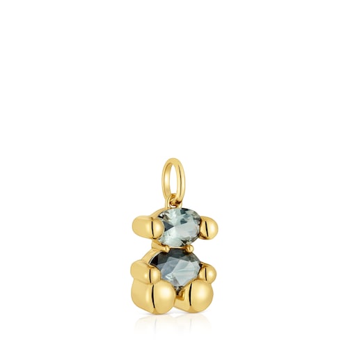 Small 18kt gold plating over silver bear motif Pendant with lab-grown green spinel Color Bear LGG