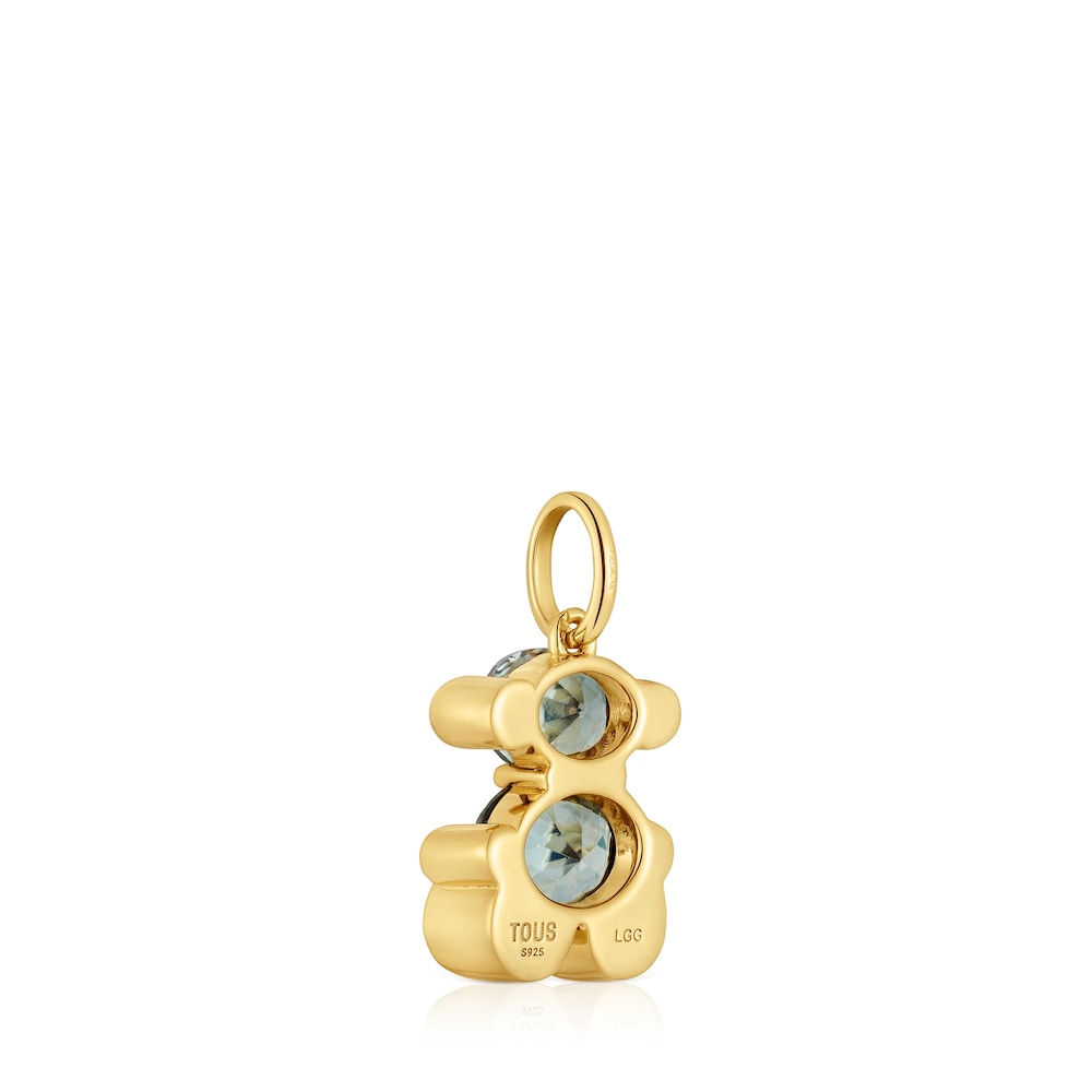 Colgante pequeño motivo oso con baño de oro 18 kt sobre plata y espinela verde creada en laboratorio Color Bear LGG image number 2