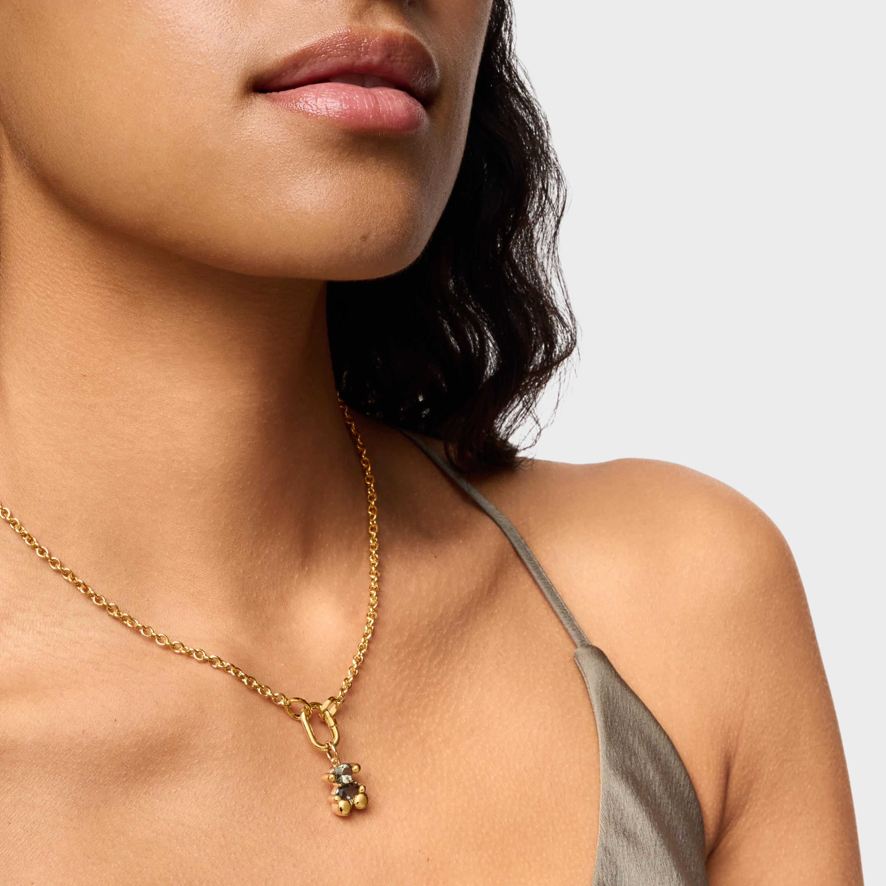 Small 18kt gold plating over silver bear motif Pendant with lab-grown green spinel Color Bear LGG