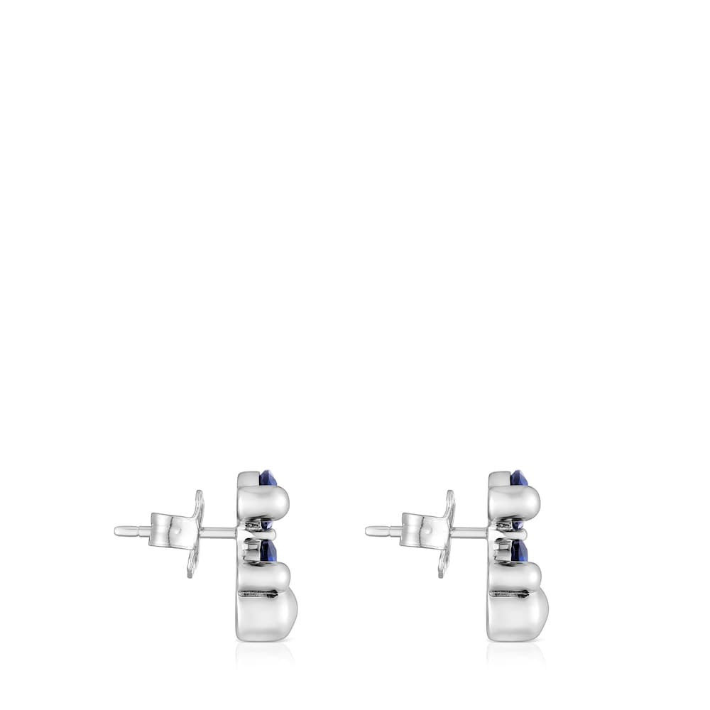 13 mm silver bear motif Earrings with lab-grown blue sapphire Color Bear LGG image number 1