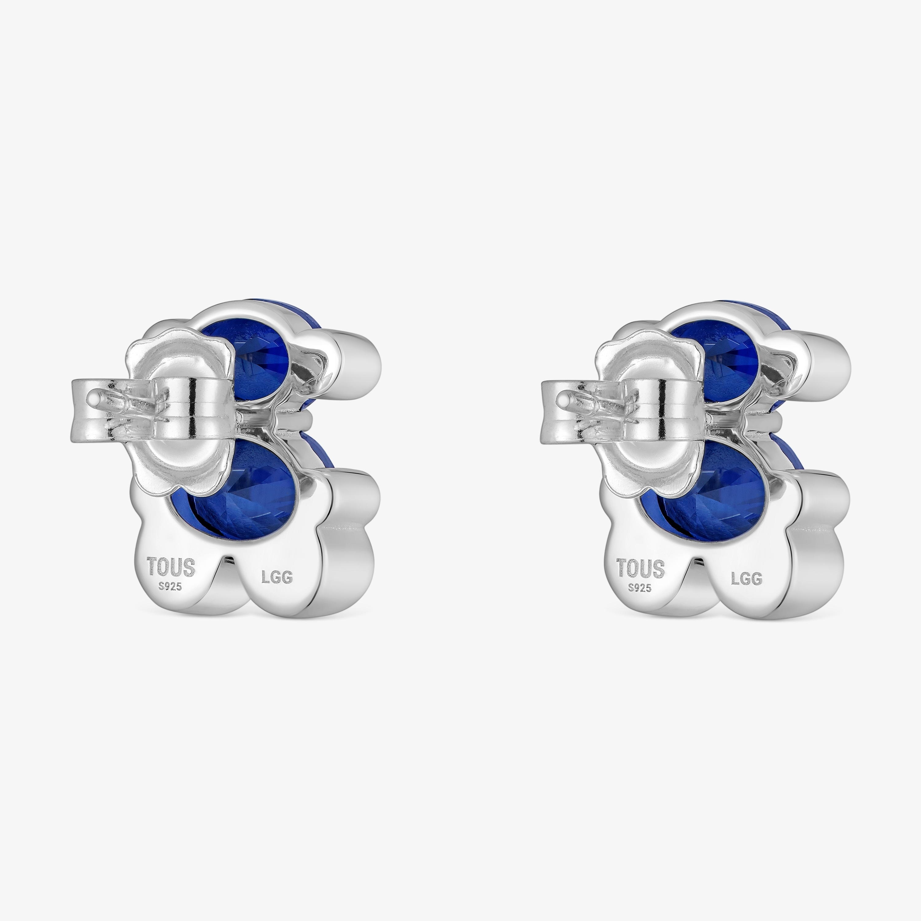mm silver bear motif Earrings with lab-grown sapphire Color Bear LGG