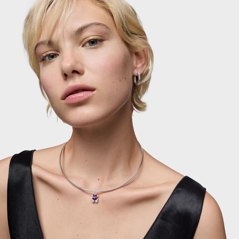 Kleiner Anh&auml;nger TOUS Color Bear LGG aus Silber mit fliederfarbenem synthetischem Saphir in B&auml;renform