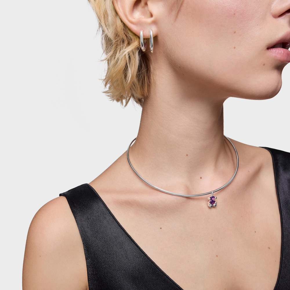 Kleiner Anh&auml;nger TOUS Color Bear LGG aus Silber mit fliederfarbenem synthetischem Saphir in B&auml;renform