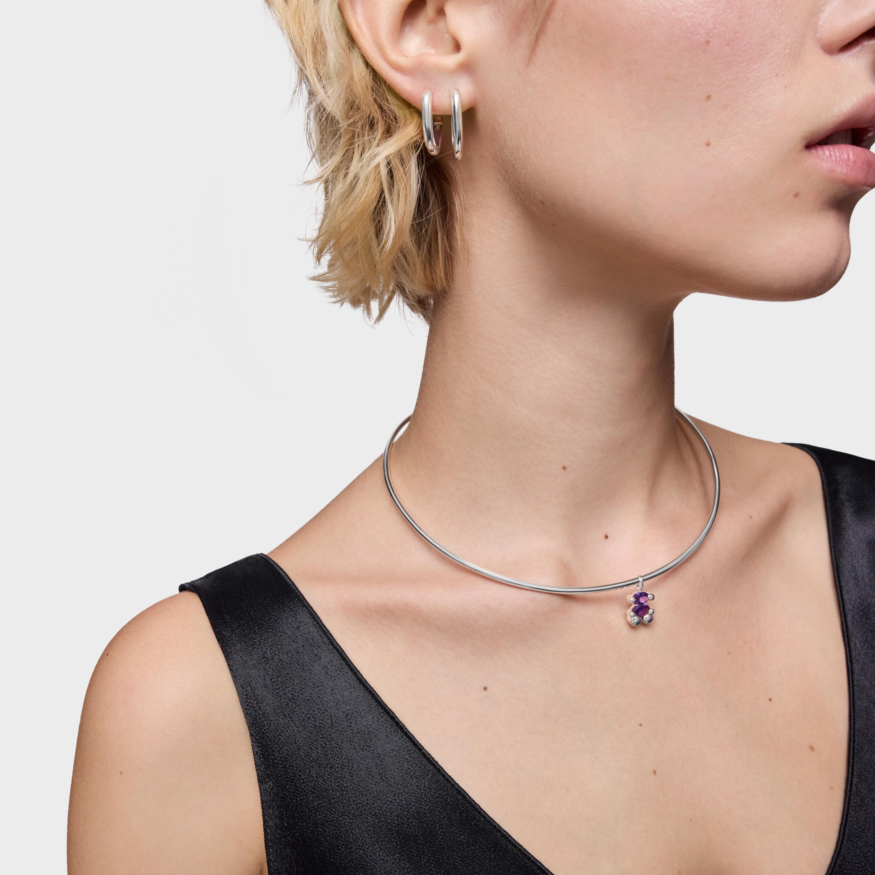 Small silver bear motif Pendant with lab-grown lilac sapphire TOUS Color Bear LGG image number 6