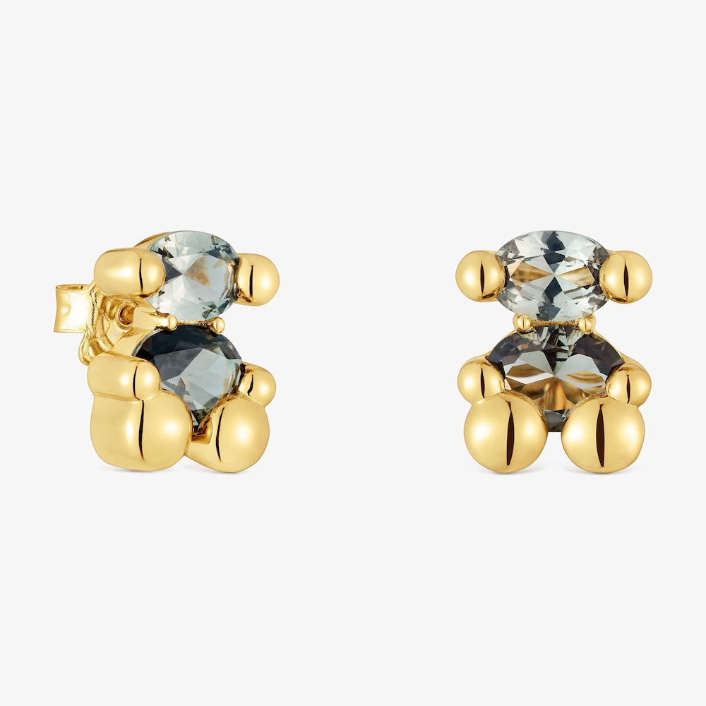 13 mm 18K gold vermeil bear motif Earrings with lab-grown green spinel Color Bear LGG