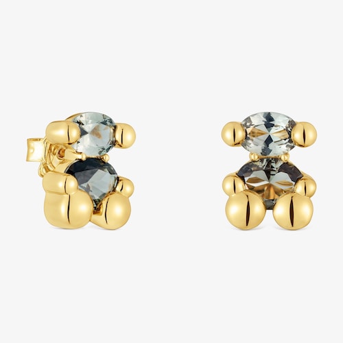 Brincos motivo urso banhados a ouro de 18&nbsp;K sobre prata e espin&eacute;lio verde criado em laborat&oacute;rio 13&nbsp;mm Color Bear LGG