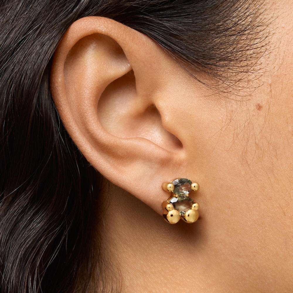 Pendientes motivo oso con baño de oro 18 kt sobre plata y espinela verde creada en laboratorio 13 mm Color Bear LGG Pendientes motivo oso con baño de oro 18 kt sobre plata y espinela verde creada en laboratorio 13 mm Color Bear LGG