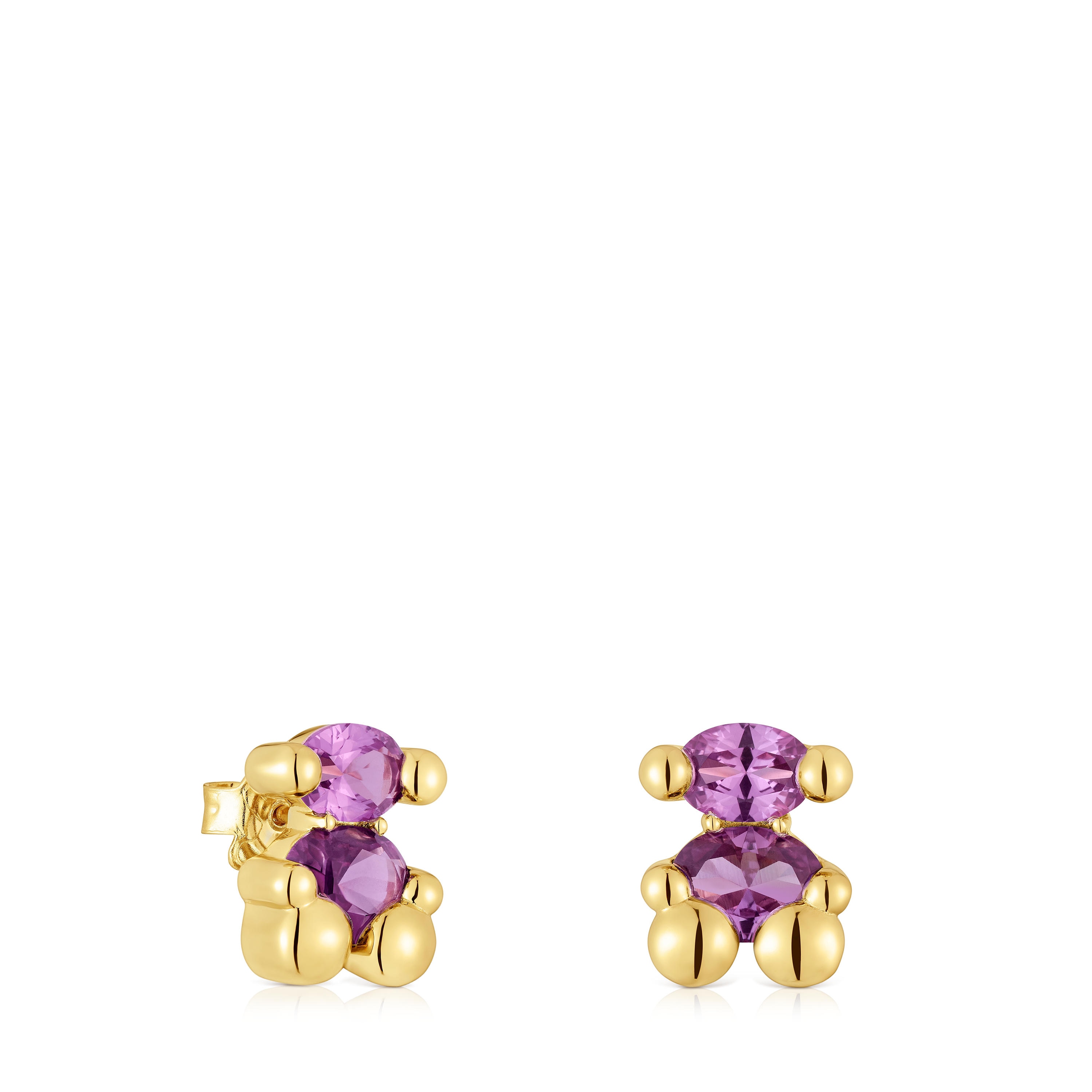 mm 18kt gold plating over silver bear motif Earrings with lab-grown lilac-colored sapphire Color Bear LGG