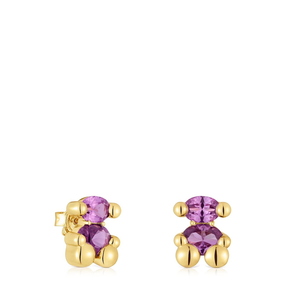 mm 18kt gold plating over silver bear motif Earrings with lab-grown lilac-colored sapphire Color Bear LGG