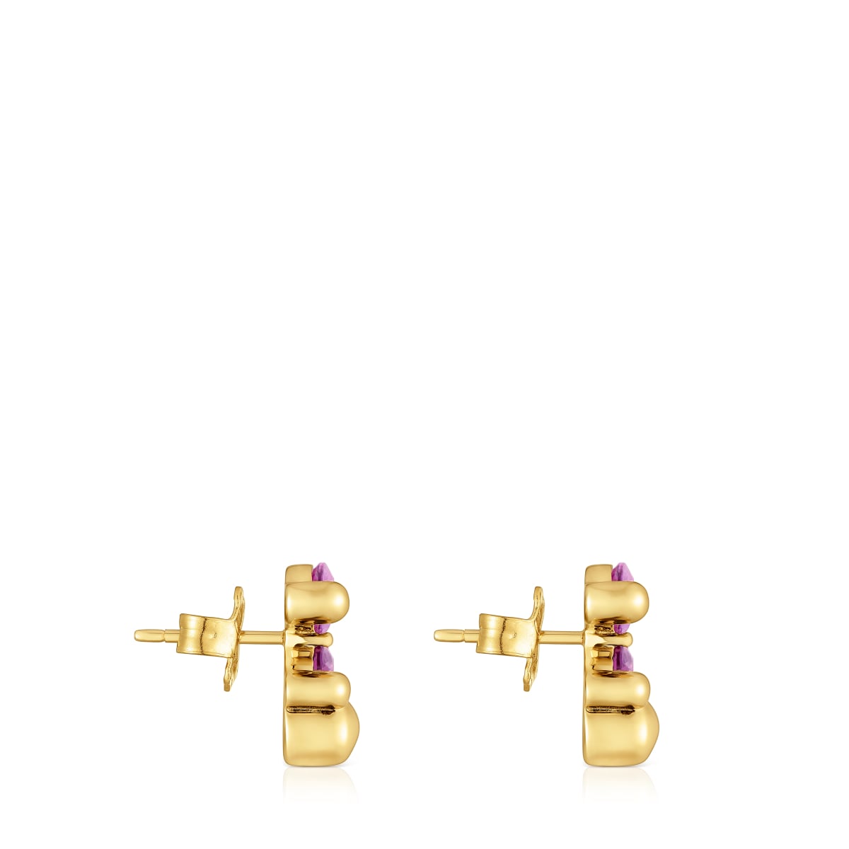 Pendientes motivo oso con baño de oro 18 kt sobre plata y zafiro lila creado en laboratorio 13 mm Color Bear LGG