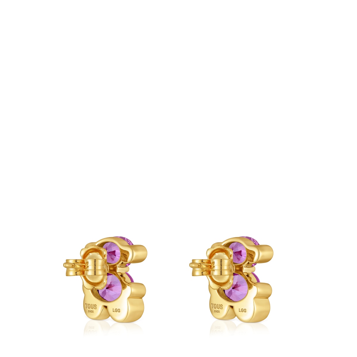 Pendientes motivo oso con baño de oro 18 kt sobre plata y zafiro lila creado en laboratorio 13 mm Color Bear LGG