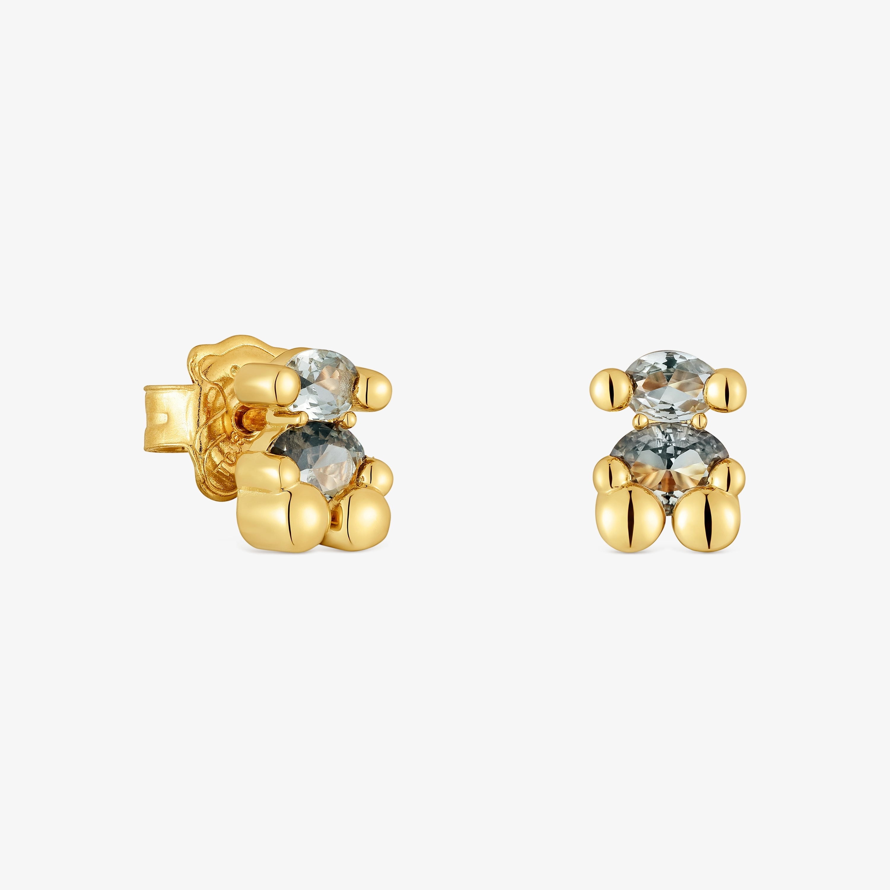 アクセサリー tatu358 8 mm 18K gold vermeil bear motif Earrings with lab-grown green