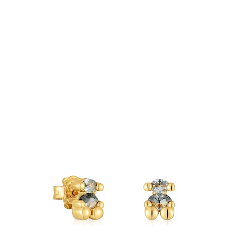 Pendientes motivo oso con baño de oro 18 kt sobre plata y espinela verde creada en laboratorio 8 mm Color Bear LGG