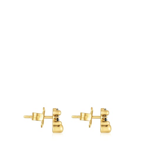 Pendientes motivo oso con baño de oro 18 kt sobre plata y espinela verde creada en laboratorio 8 mm Color Bear LGG