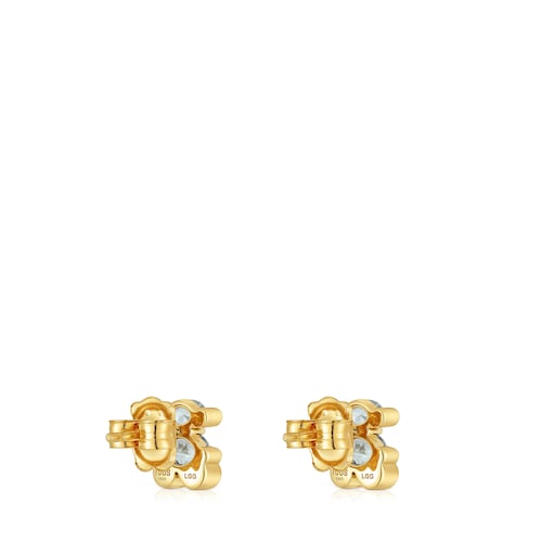 Pendientes motivo oso con baño de oro 18 kt sobre plata y espinela verde creada en laboratorio 8 mm Color Bear LGG