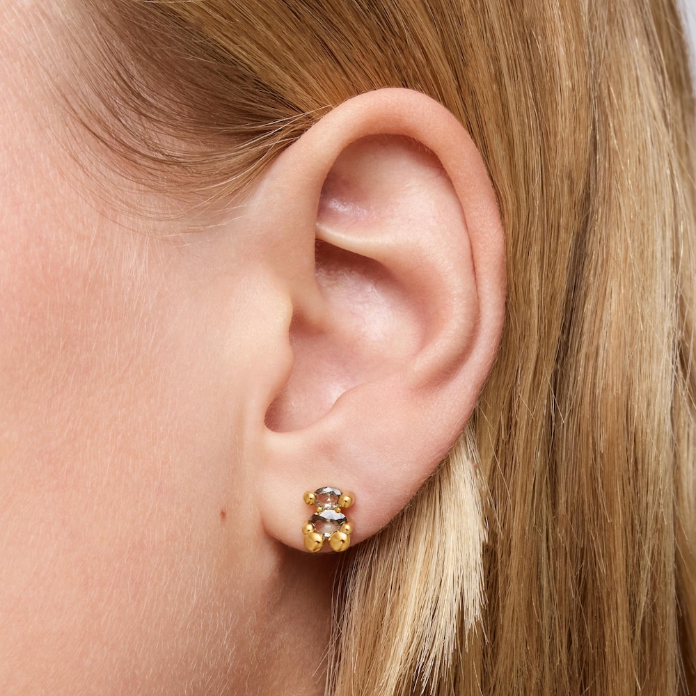 Pendientes motivo oso con baño de oro 18 kt sobre plata y espinela verde creada en laboratorio 8 mm Color Bear LGG
