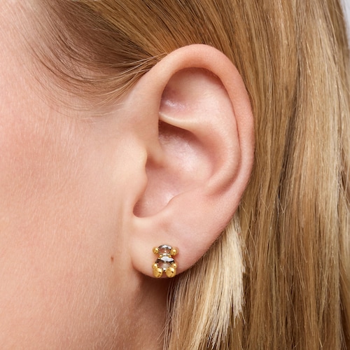 Pendientes motivo oso con baño de oro 18 kt sobre plata y espinela verde creada en laboratorio 8 mm Color Bear LGG