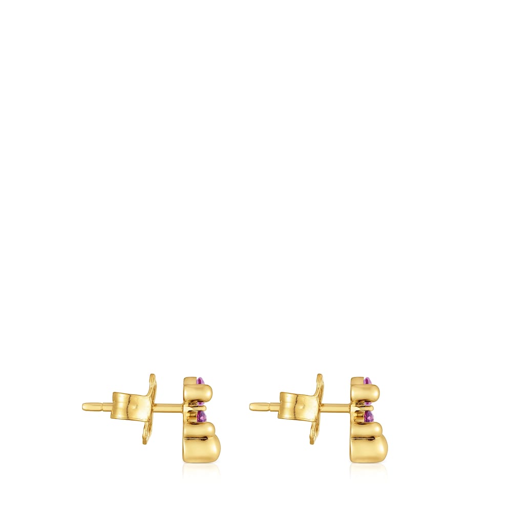 Pendientes motivo oso con baño de oro 18 kt sobre plata y zafiro lila creado en laboratorio 8 mm Color Bear LGG image number 1