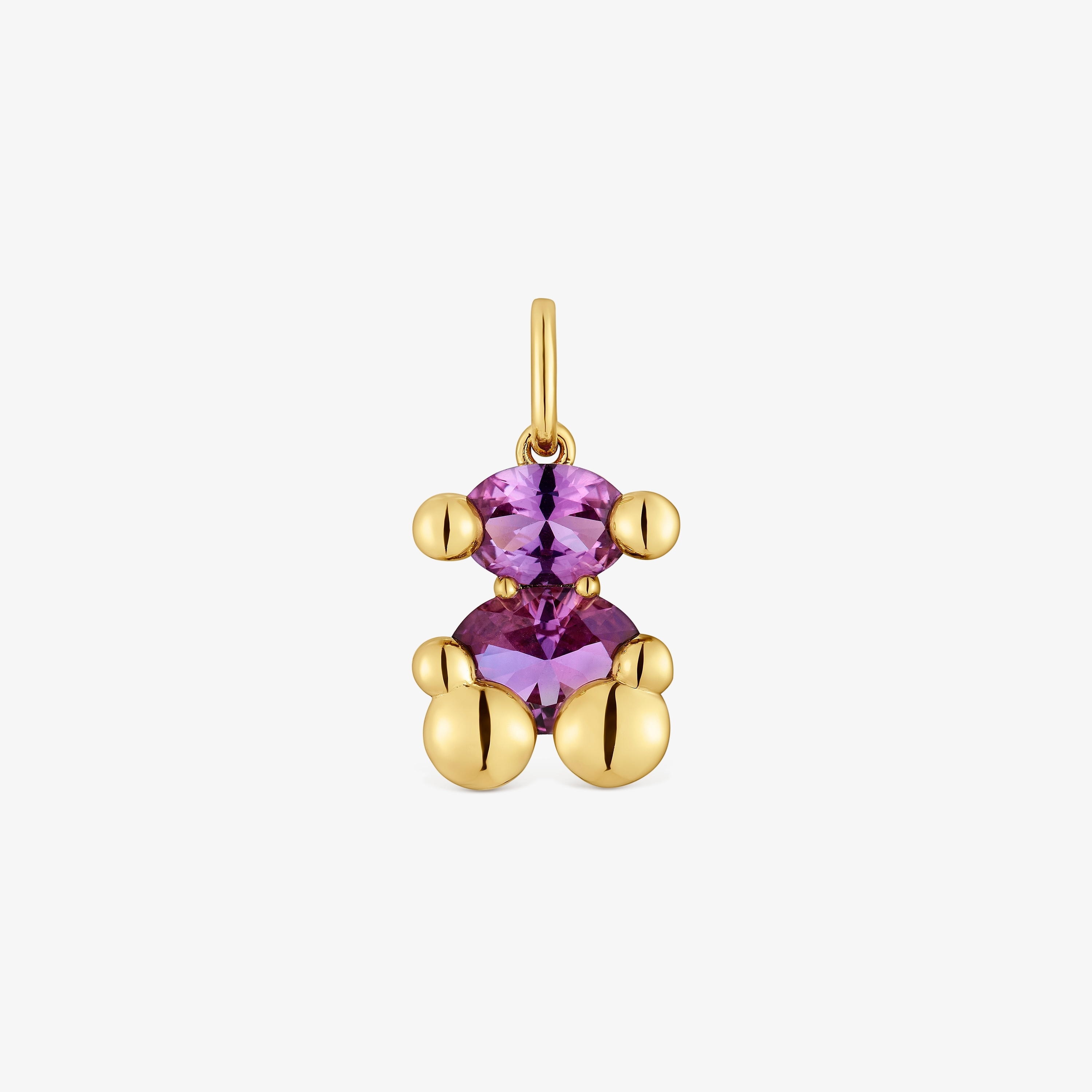 Small 18K gold vermeil bear motif Pendant with lab-grown lilac-colored sapphire Color Bear LGG