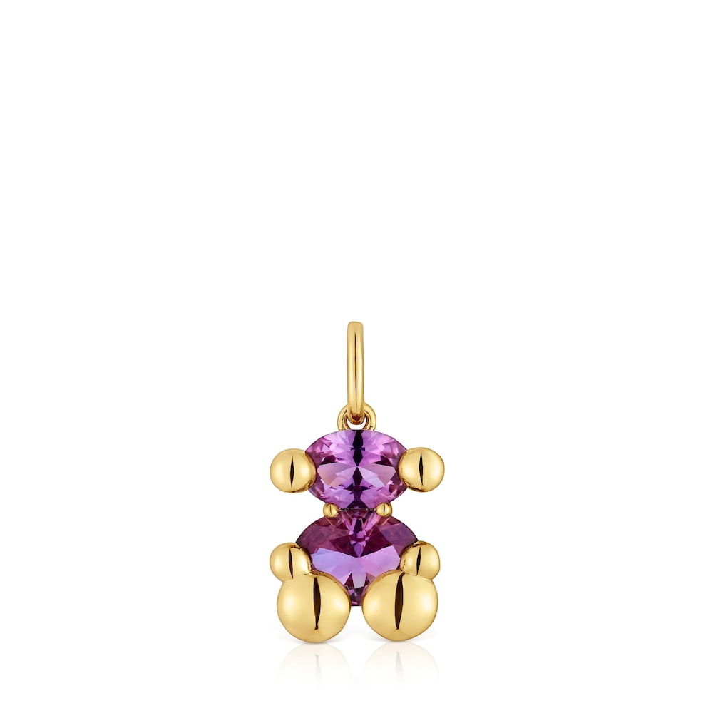 Small 18kt gold plating over silver bear motif Pendant with lab-grown lilac-colored sapphire Color Bear LGG