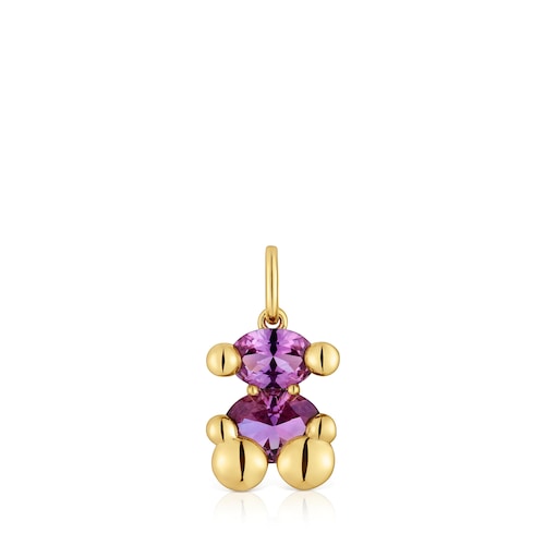 Small 18kt gold plating over silver bear motif Pendant with lab-grown lilac-colored sapphire Color Bear LGG