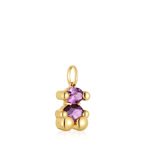 Small 18kt gold plating over silver bear motif Pendant with lab-grown lilac-colored sapphire Color Bear LGG