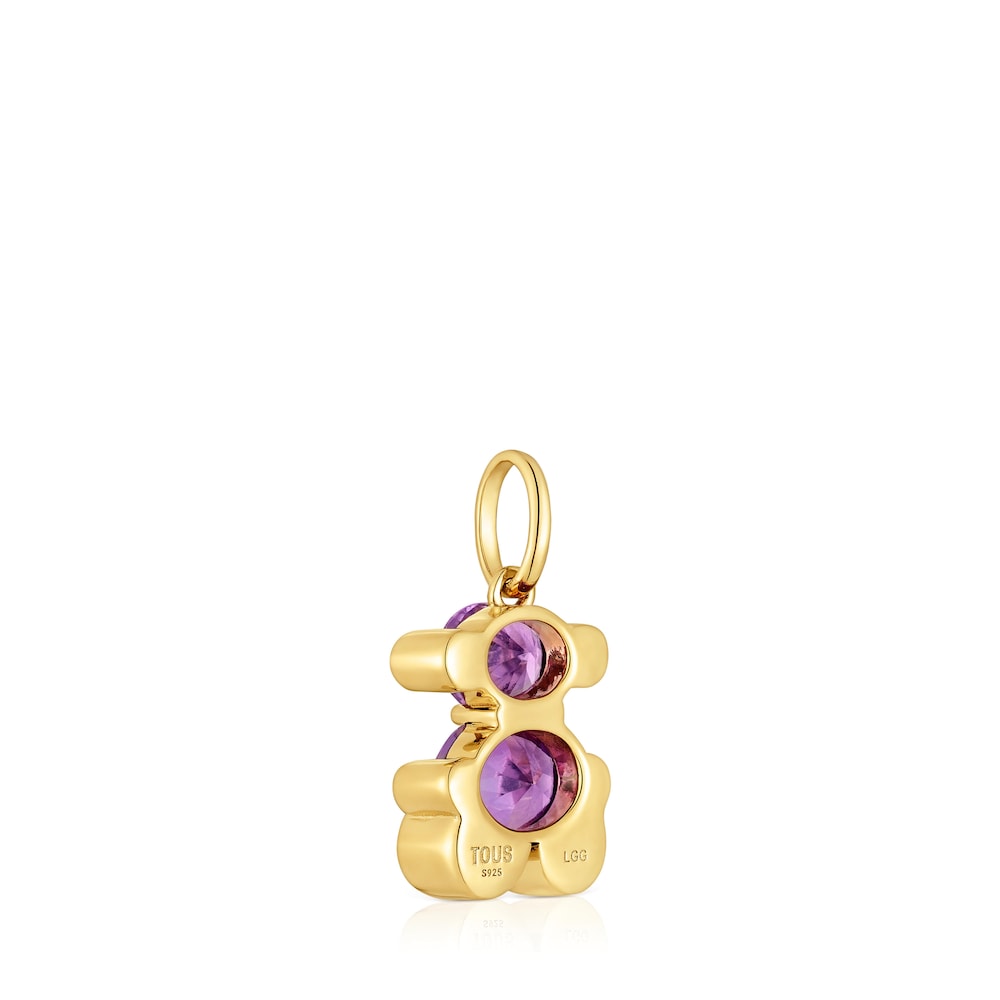 Colgante pequeño motivo oso con baño de oro 18 kt sobre plata y zafiro lila creado en laboratorio Color Bear LGG image number 2
