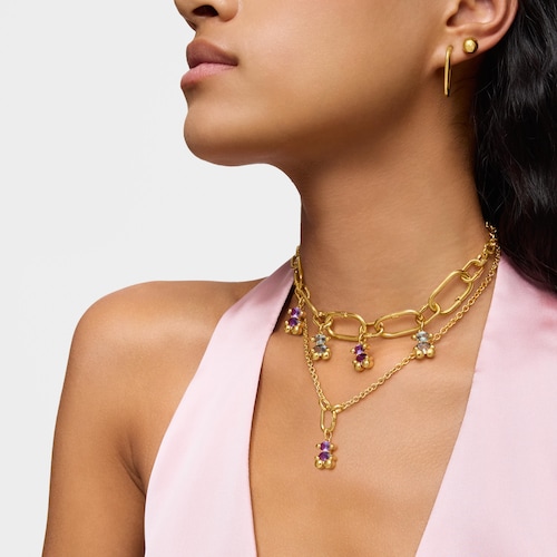 Small 18kt gold plating over silver bear motif Pendant with lab-grown lilac-colored sapphire Color Bear LGG