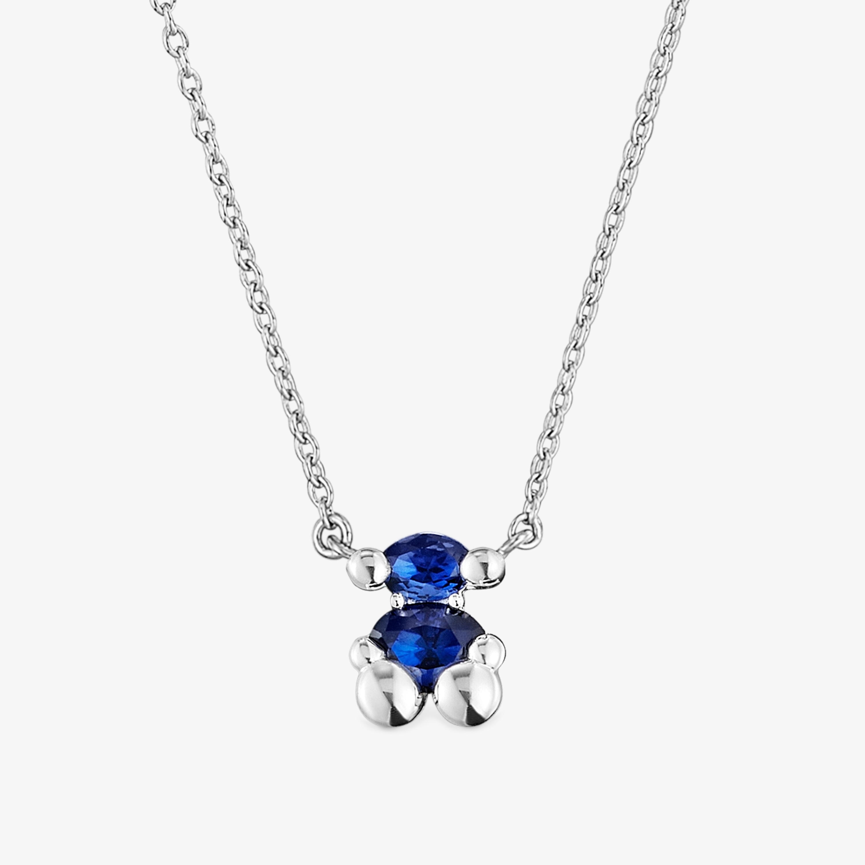 Short silver bear motif Necklace with lab-grown lilac-colored sapphire Color Bear LGG