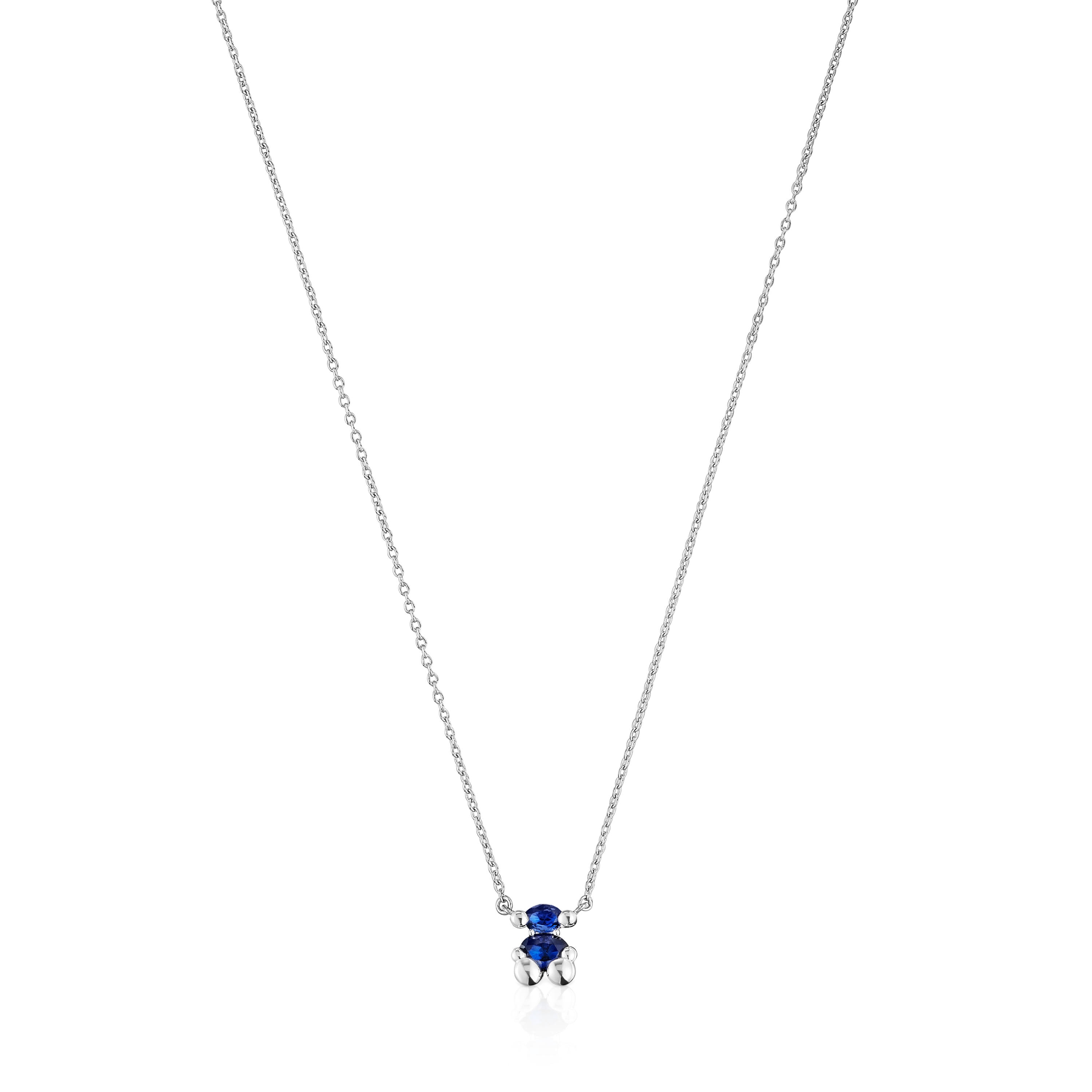 Short silver bear motif Necklace with lab-grown lilac-colored sapphire Color Bear LGG