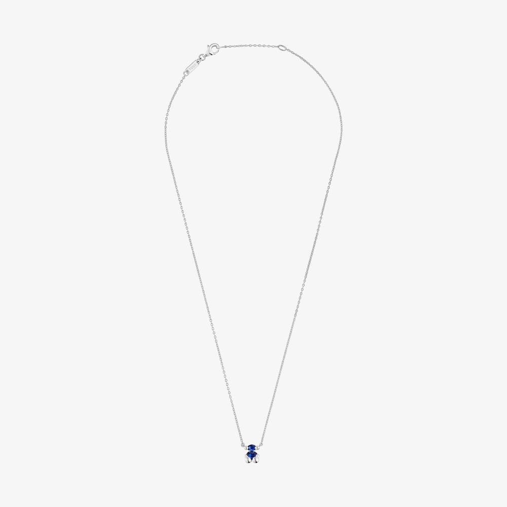 Collar corto motivo oso de plata y zafiro azul creado en laboratorio Color Bear LGG