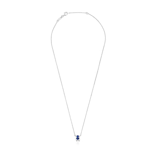 Short silver bear motif Necklace with lab-grown lilac-colored sapphire Color Bear LGG