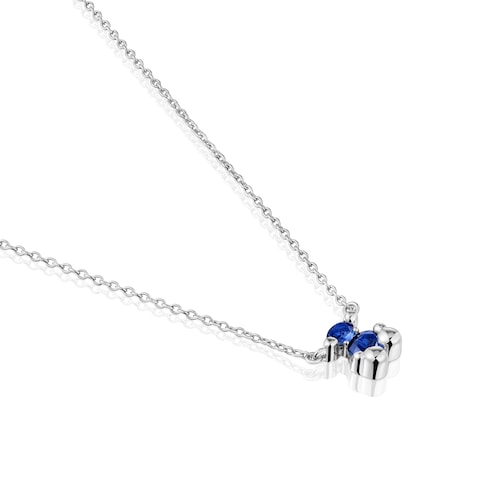 Short silver bear motif Necklace with lab-grown lilac-colored sapphire Color Bear LGG